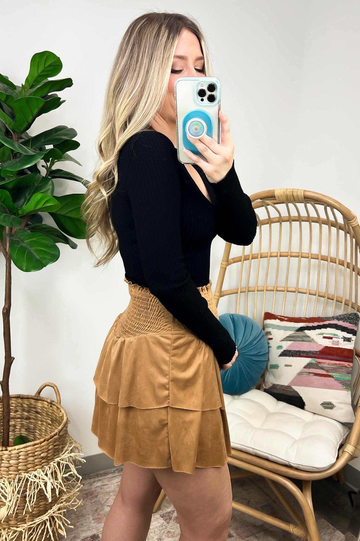  Lavern Faux Suede Tiered Skirt - FINAL SALE - Madison and Mallory