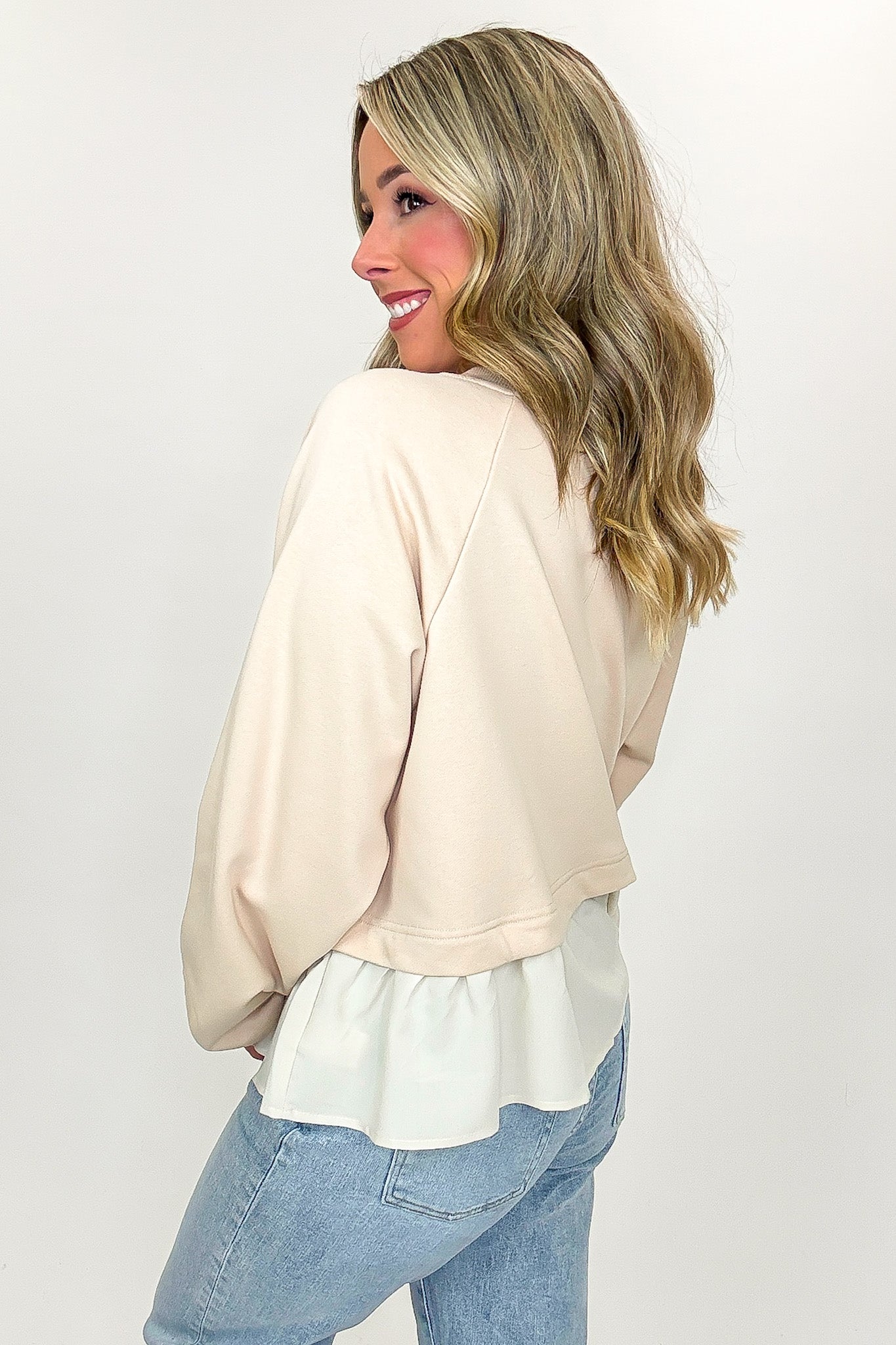 Layered Comfort Ruffled Hem Sweatshirt - Madison and Mallory