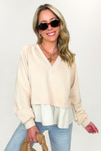 S / Beige Layered Comfort Ruffled Hem Sweatshirt - FINAL SALE - Madison and Mallory