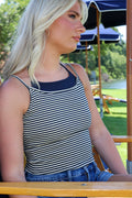 XS / Navy/Yellow Stripe Layered Lines Halter Neckline Striped Cami Top - Madison and Mallory