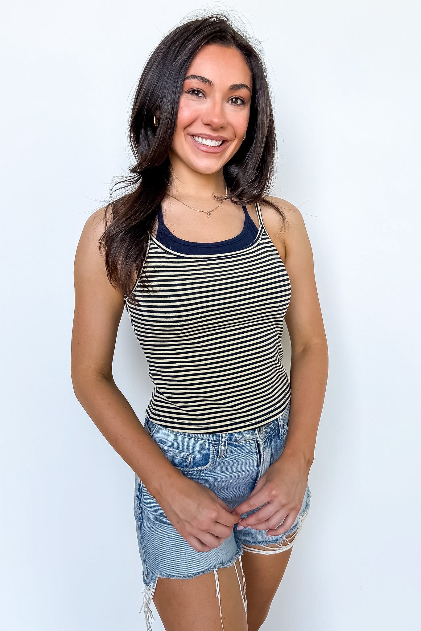 Layered Lines Halter Neckline Striped Cami Top - Madison and Mallory