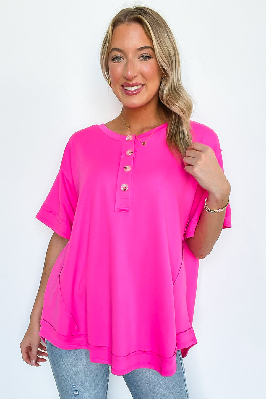 Laylia Relaxed Henley Button Top