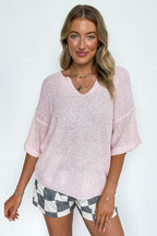 Leisurely Moments Notch Neck Comfy Knit Top - BACK IN STOCK - Madison and Mallory