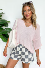 Blush / S Leisurely Moments Notch Neck Comfy Knit Top - BACK IN STOCK - Madison and Mallory