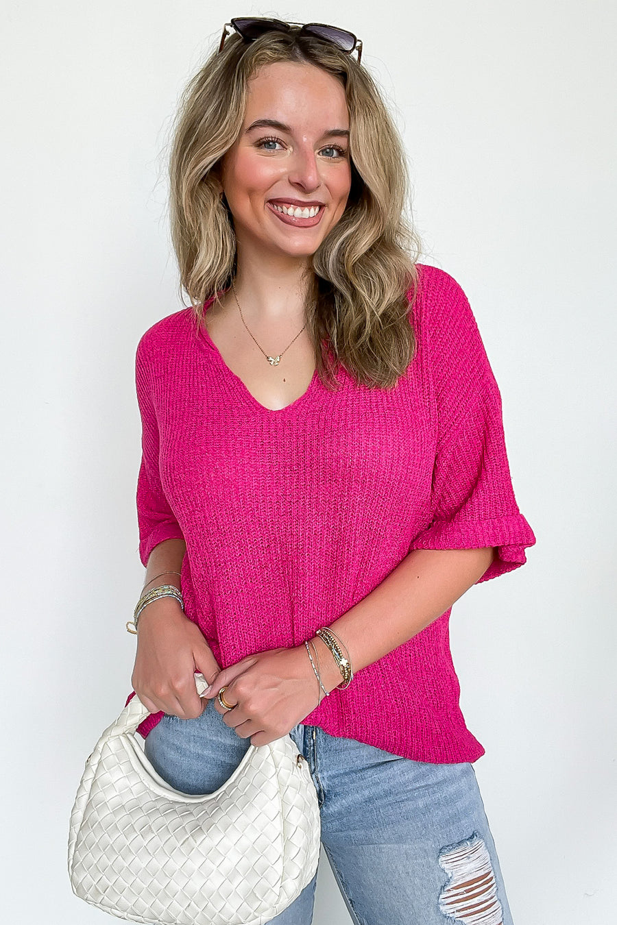 Leisurely Moments Notch Neck Comfy Knit Top - Madison and Mallory