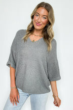 Leisurely Moments Notch Neck Comfy Knit Top - BACK IN STOCK - Madison and Mallory
