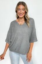 Leisurely Moments Notch Neck Comfy Knit Top - BACK IN STOCK - Madison and Mallory