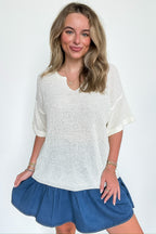 Leisurely Moments Notch Neck Comfy Knit Top - BACK IN STOCK - Madison and Mallory