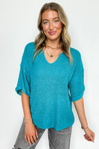 Leisurely Moments Notch Neck Comfy Knit Top - BACK IN STOCK - Madison and Mallory