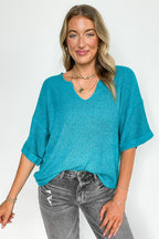Leisurely Moments Notch Neck Comfy Knit Top