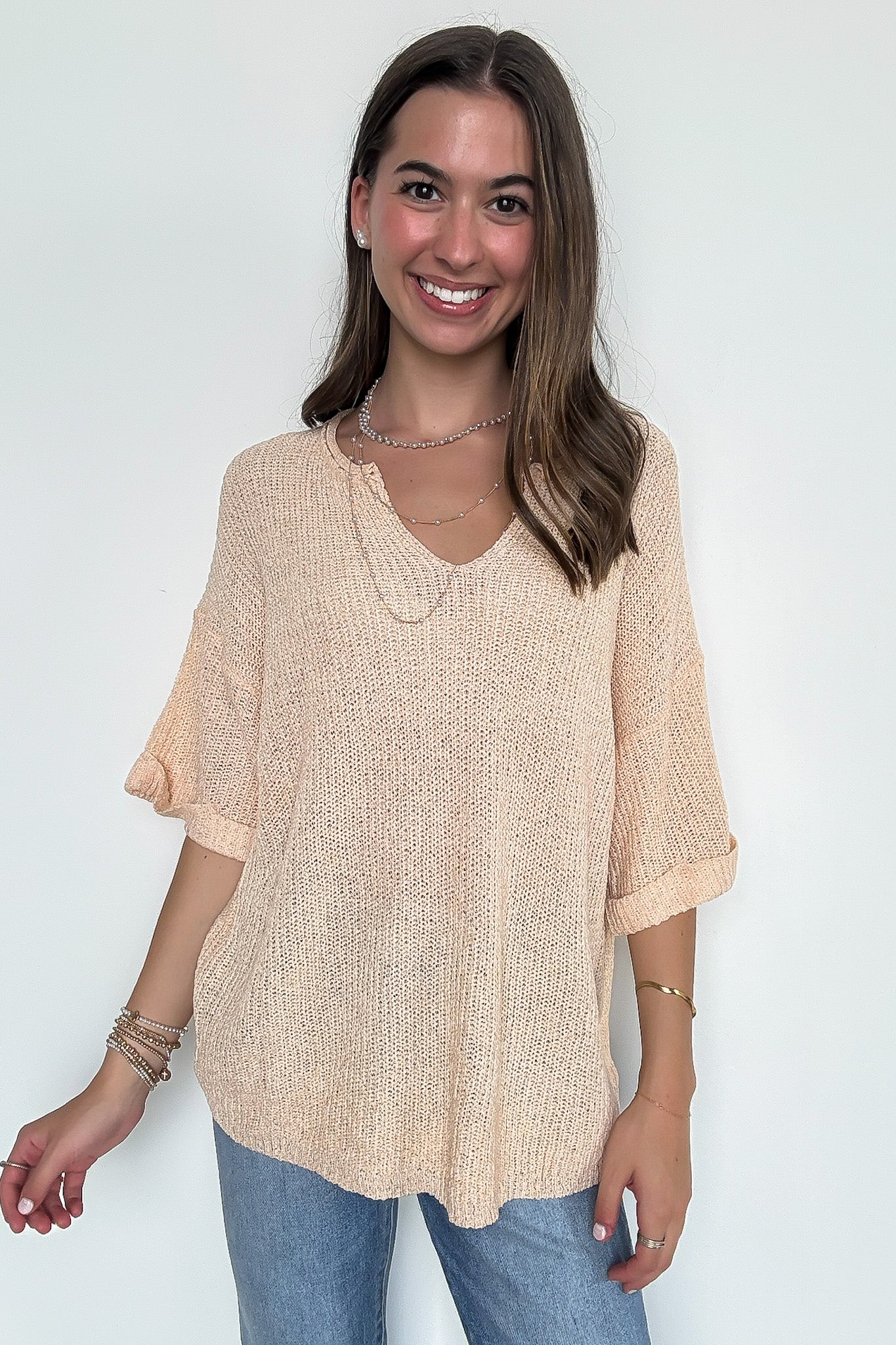 Leisurely Moments Notch Neck Comfy Knit Top - BACK IN STOCK