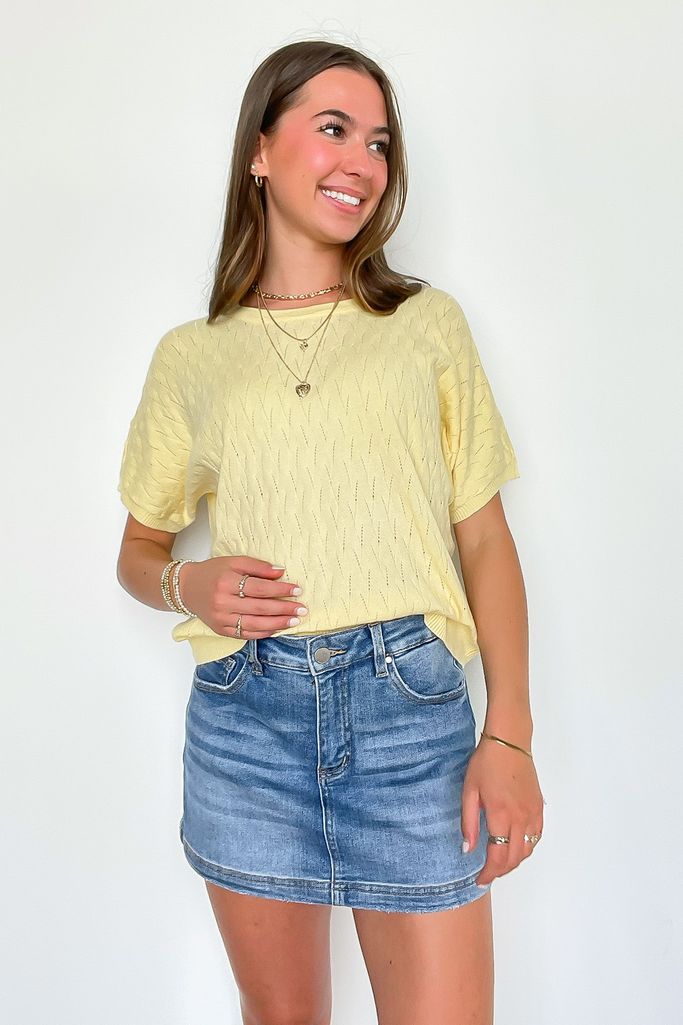 Limoncello Pointelle Knit Short Sleeve Top - Madison and Mallory