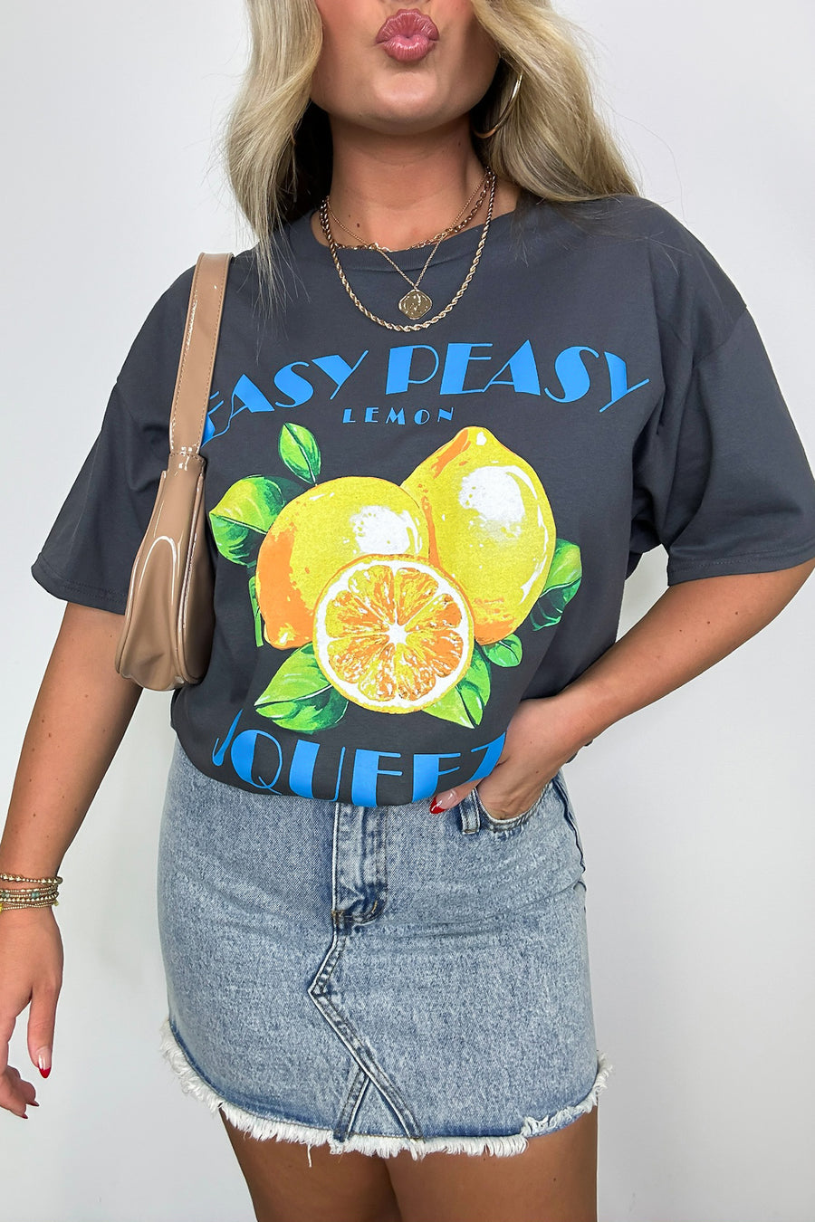 SM / Charcoal Lemon Squeezy Oversized Graphic Tee - Madison and Mallory