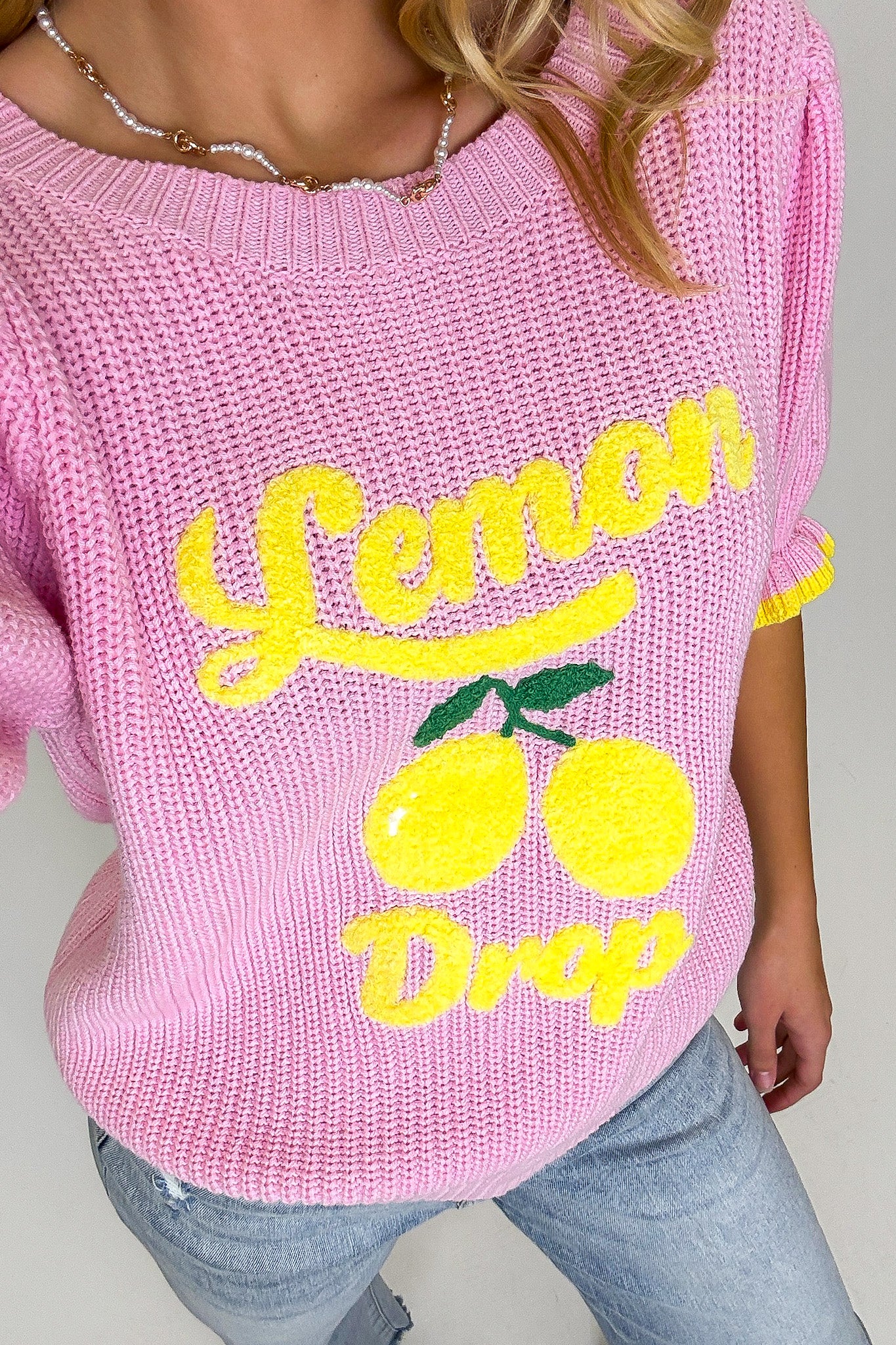 Light Pink / S Lemon Drop Club Graphic Knit Sweater - Madison and Mallory