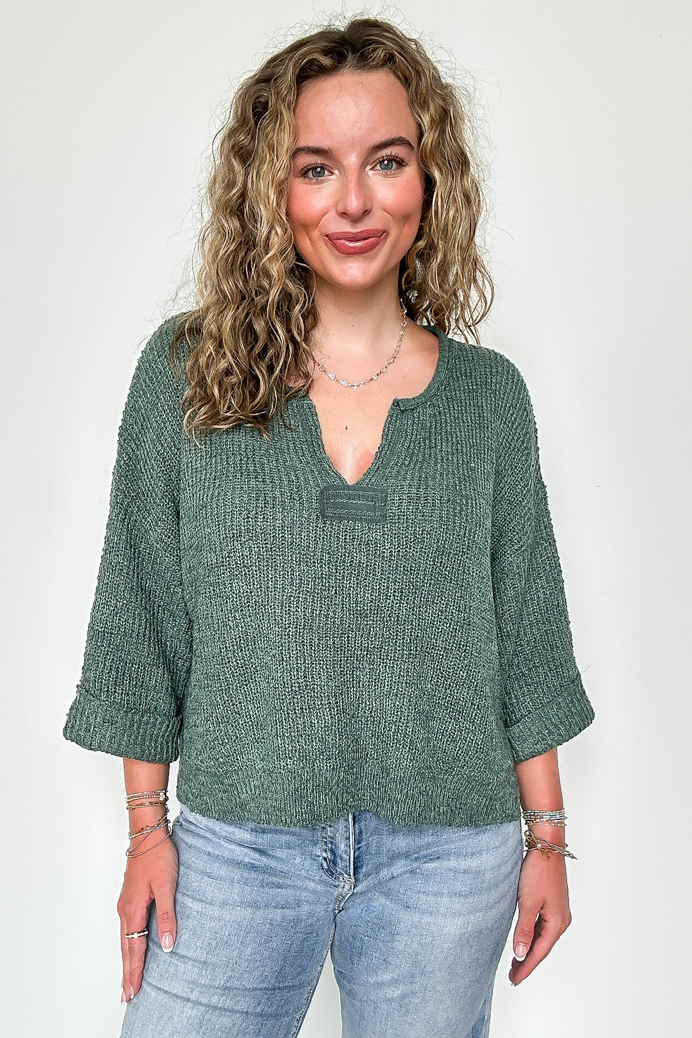 Leonie V-Neck Patch Knit Pullover - BACK IN STOCK - Madison and Mallory