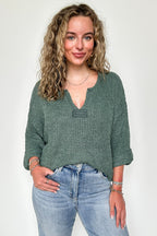 Leonie V-Neck Patch Knit Pullover - BACK IN STOCK