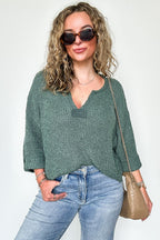 Ash Jade / SM Leonie V-Neck Patch Knit Pullover - Madison and Mallory