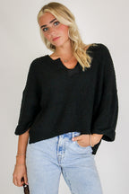 Black / SM Leonie V-Neck Patch Knit Pullover - Madison and Mallory