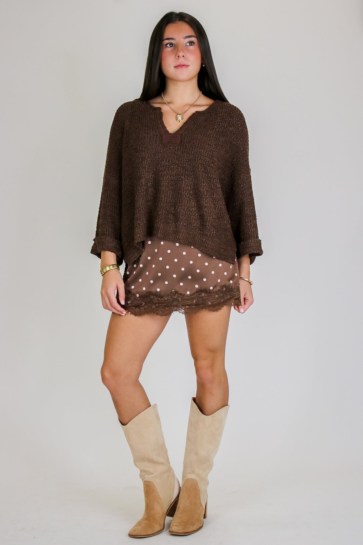 Leonie V-Neck Patch Knit Pullover