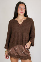 Leonie V-Neck Patch Knit Pullover