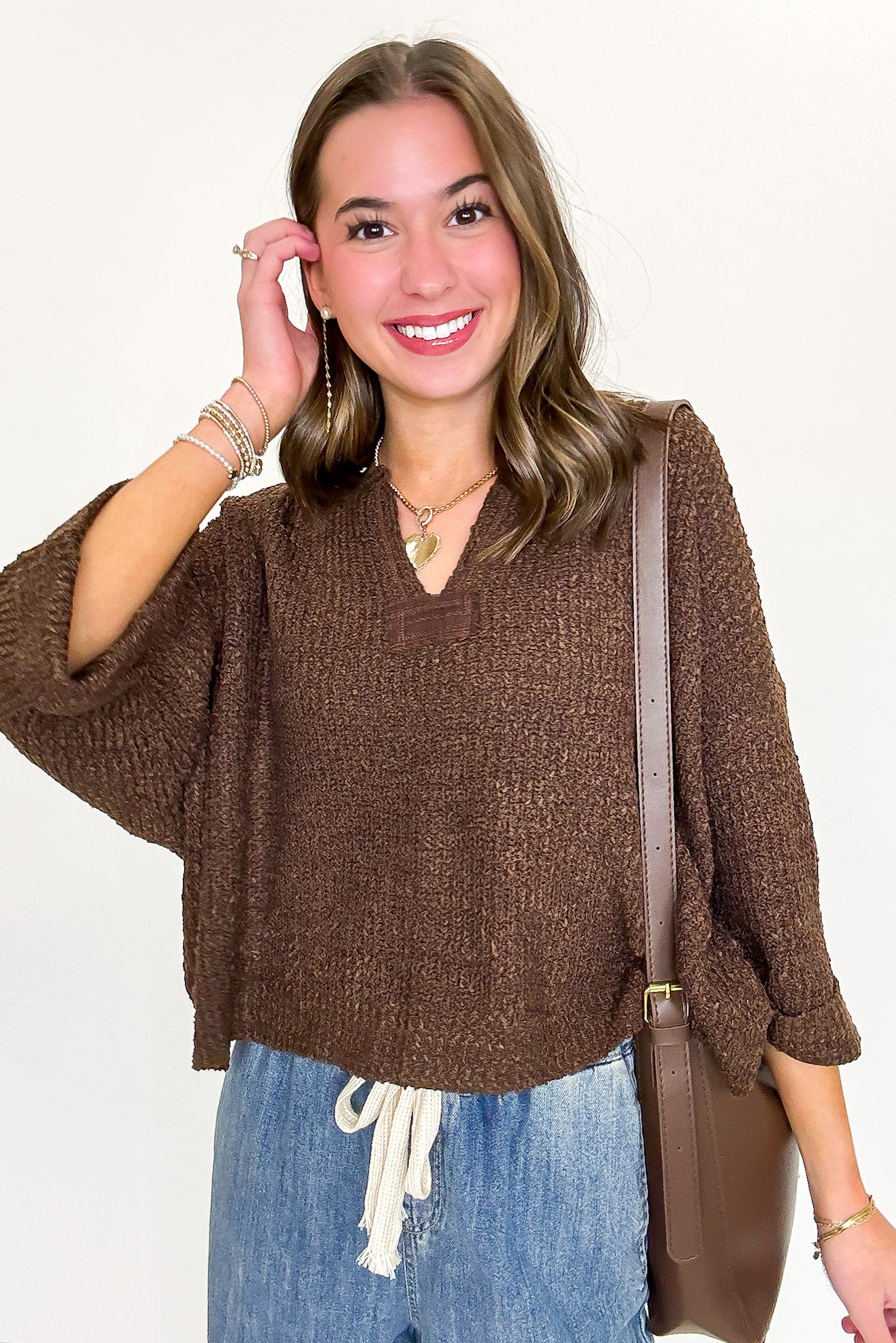 Leonie V-Neck Patch Knit Pullover - BACK IN STOCK