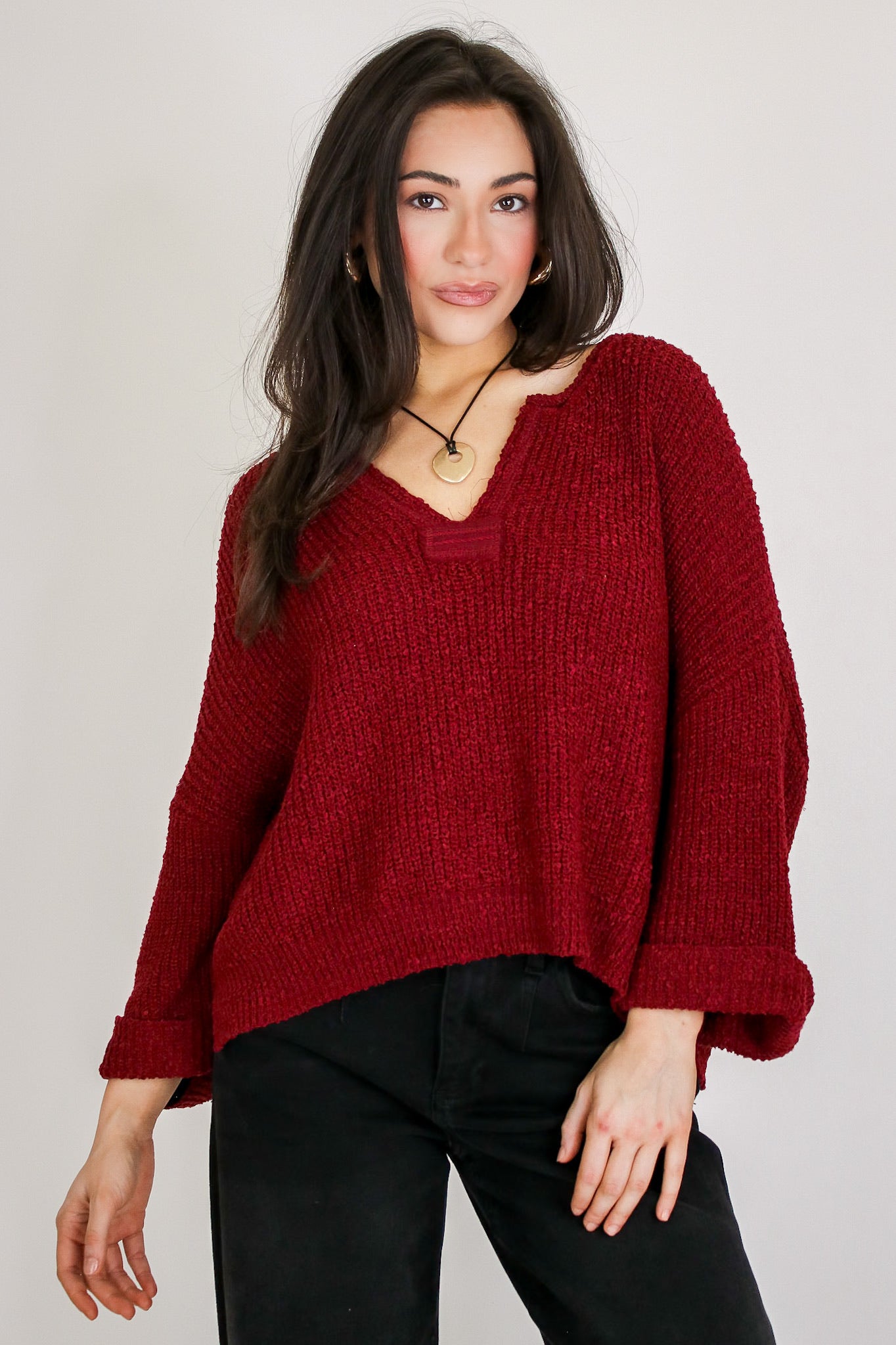 Leonie V-Neck Patch Knit Pullover