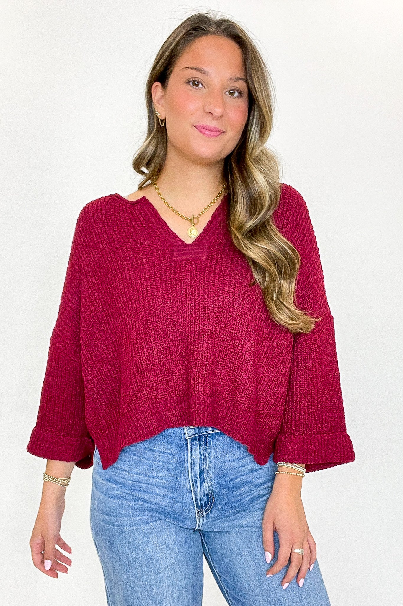 Leonie V-Neck Patch Knit Pullover - BACK IN STOCK - Madison and Mallory