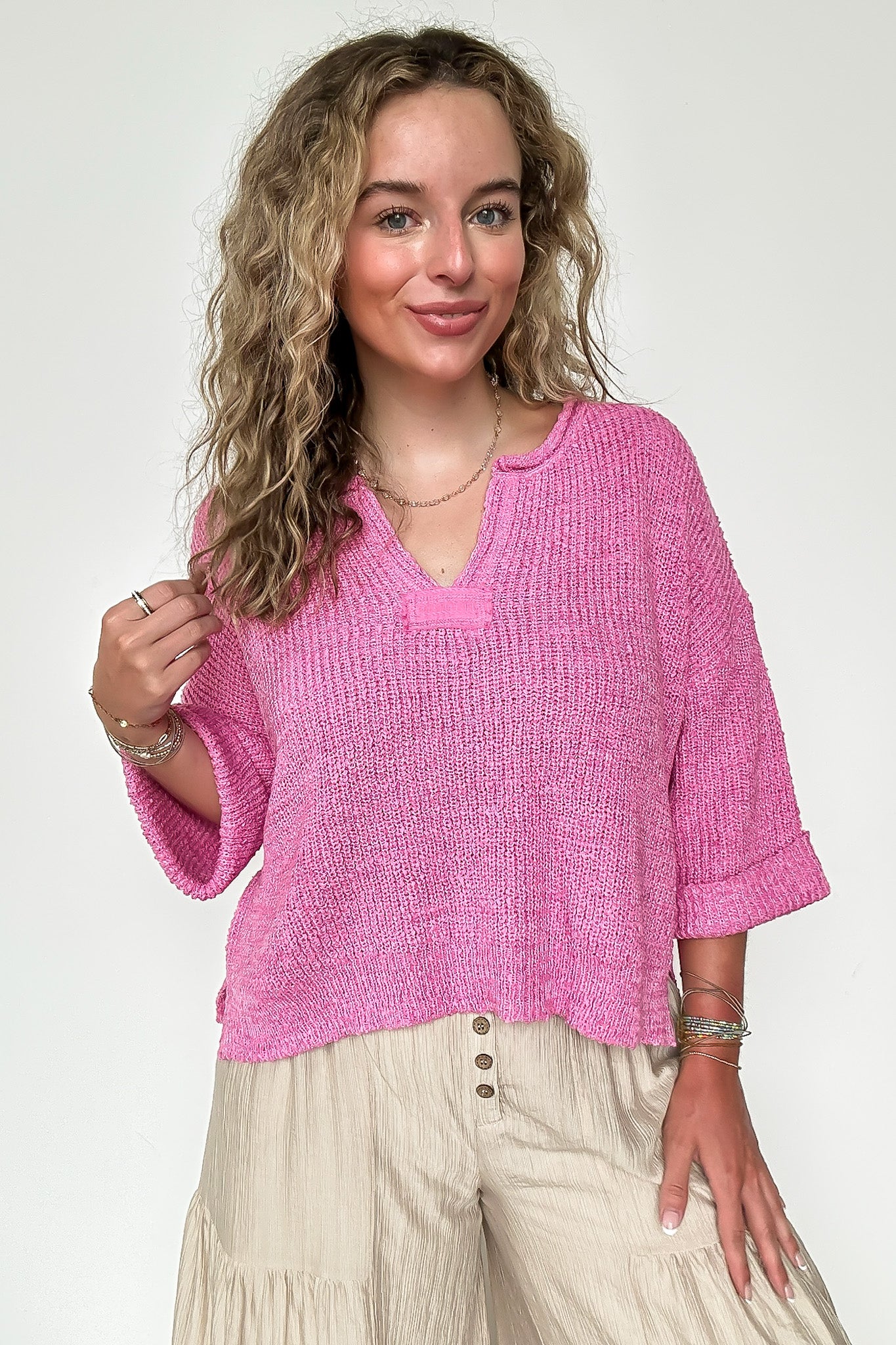 Leonie V-Neck Patch Knit Pullover - BACK IN STOCK - Madison and Mallory