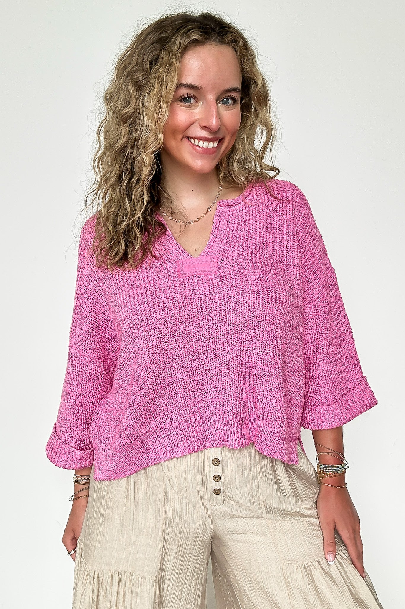 Leonie V-Neck Patch Knit Pullover - BACK IN STOCK