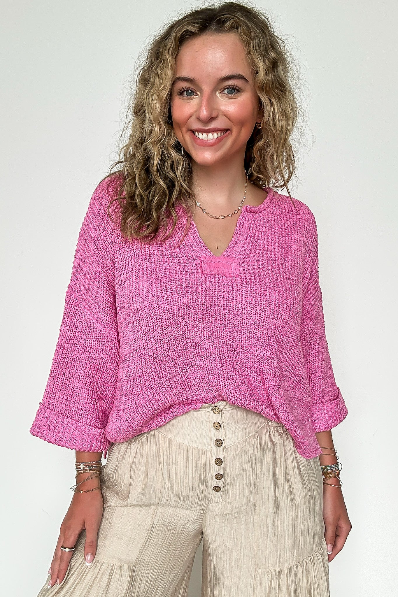 Leonie V-Neck Patch Knit Pullover - BACK IN STOCK