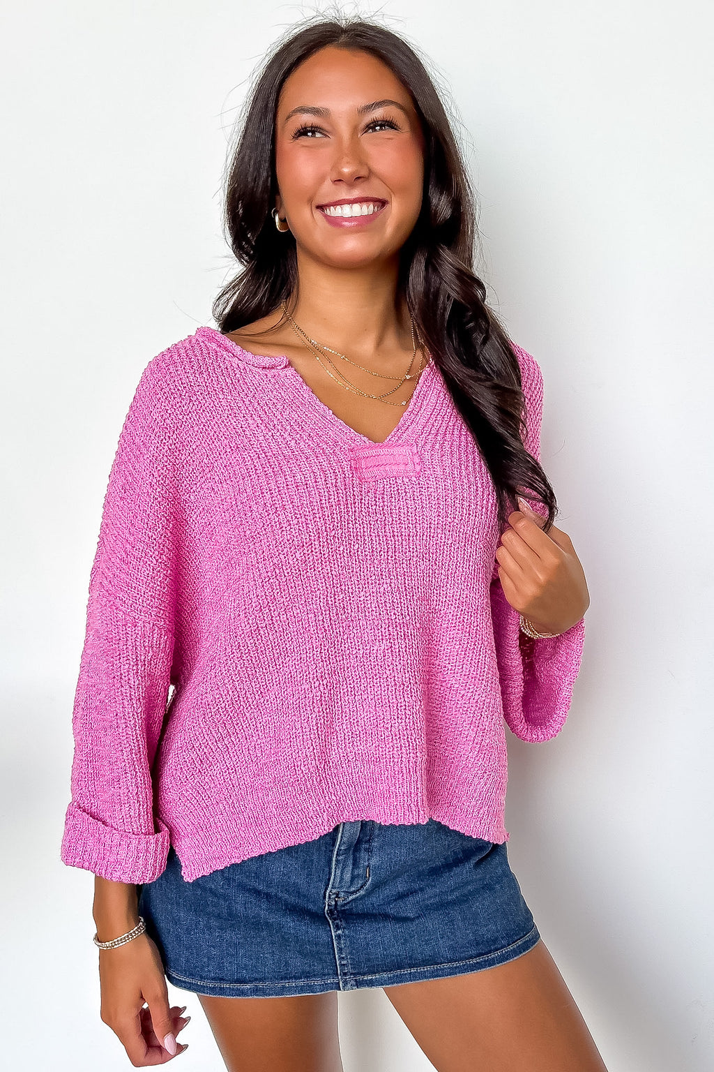 Leonie V-Neck Patch Knit Pullover