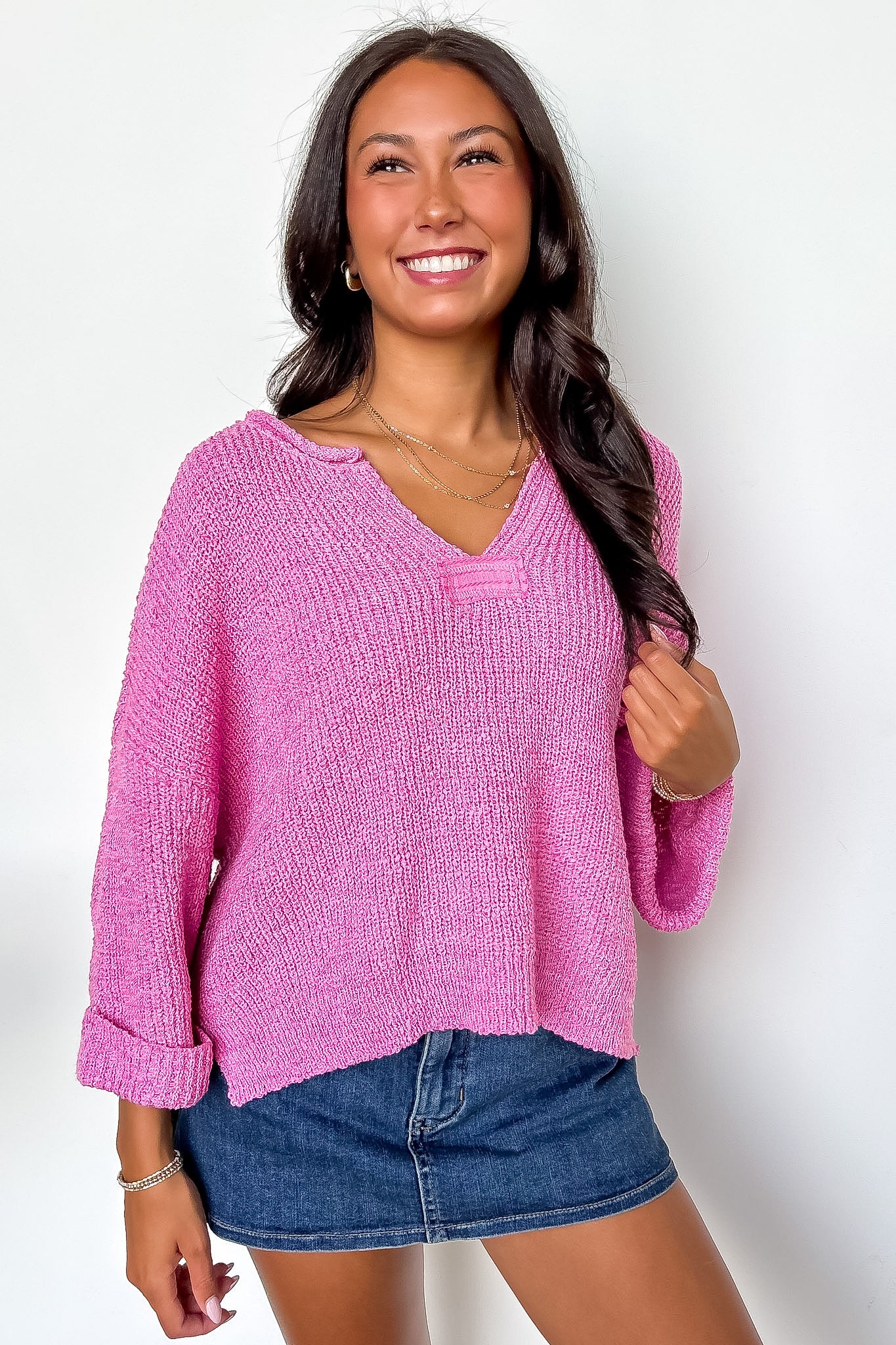 Leonie V-Neck Patch Knit Pullover - BACK IN STOCK