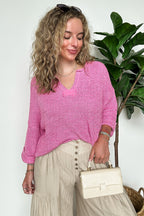 Leonie V-Neck Patch Knit Pullover - BACK IN STOCK