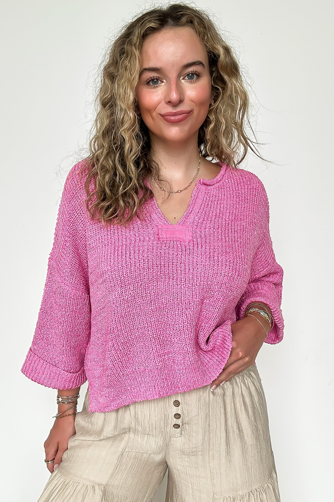 Leonie V-Neck Patch Knit Pullover - BACK IN STOCK - Madison and Mallory