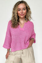 Leonie V-Neck Patch Knit Pullover - BACK IN STOCK - Madison and Mallory