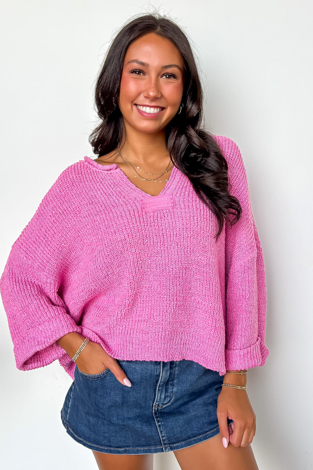 Leonie V-Neck Patch Knit Pullover - BACK IN STOCK