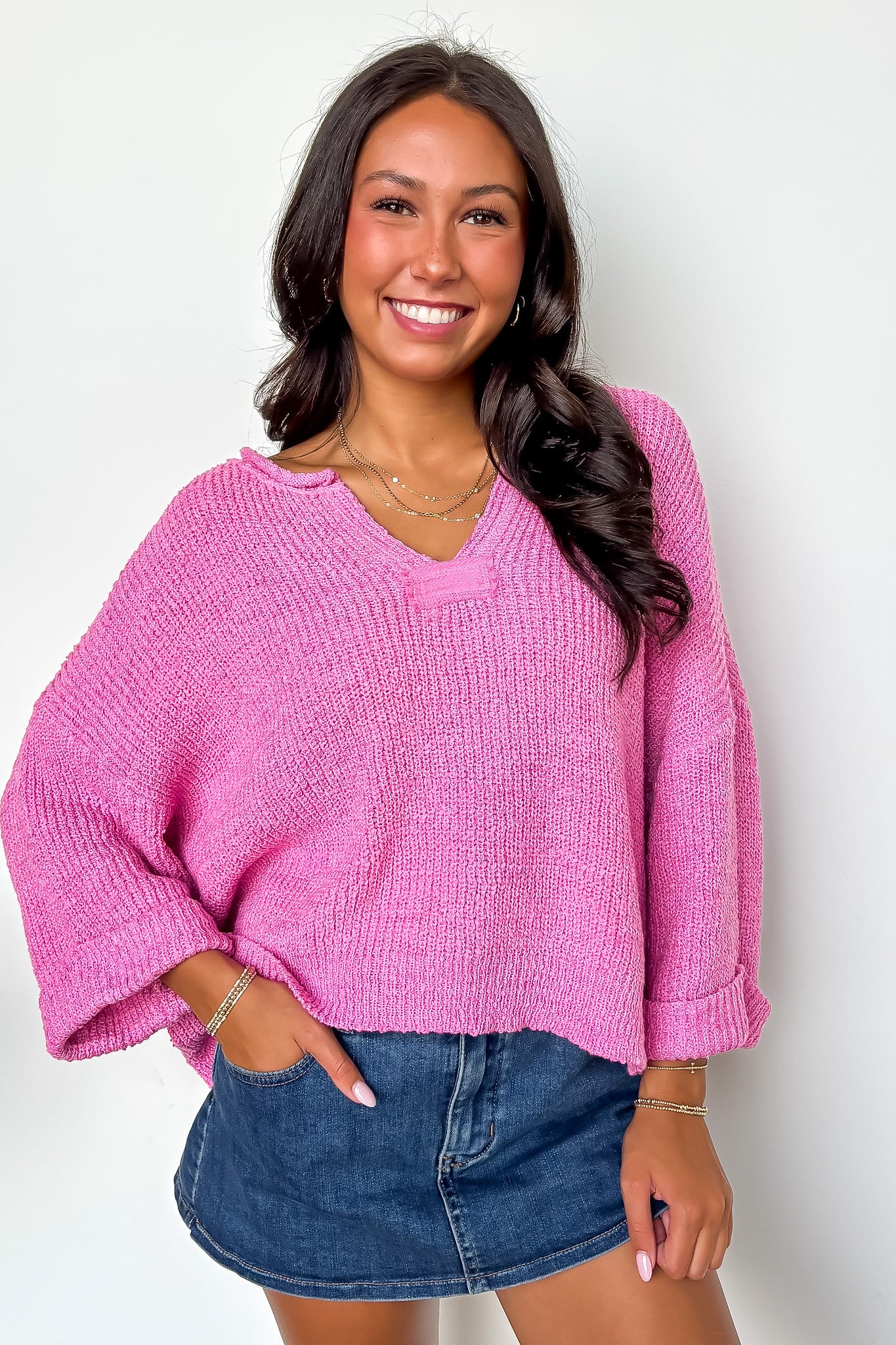 Leonie V-Neck Patch Knit Pullover - BACK IN STOCK