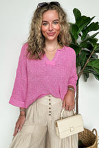 Leonie V-Neck Patch Knit Pullover - BACK IN STOCK - Madison and Mallory