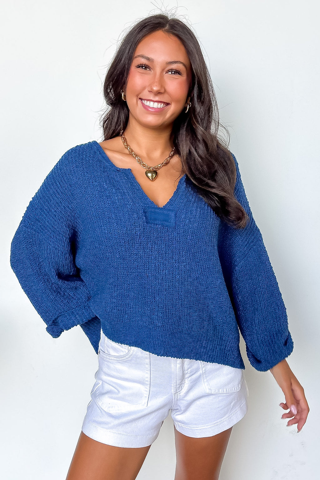 Leonie V-Neck Patch Knit Pullover