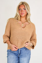 Dark Brush / SM Leonie V-Neck Patch Knit Pullover - Madison and Mallory