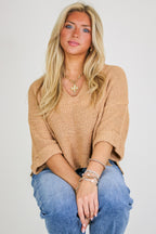 Leonie V-Neck Patch Knit Pullover - Madison and Mallory