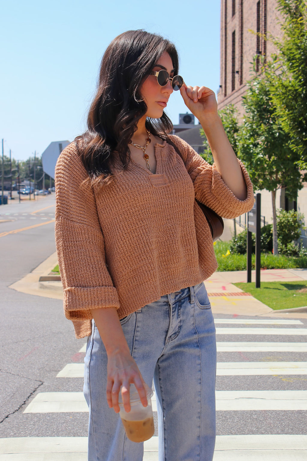 Leonie V-Neck Patch Knit Pullover - Madison and Mallory