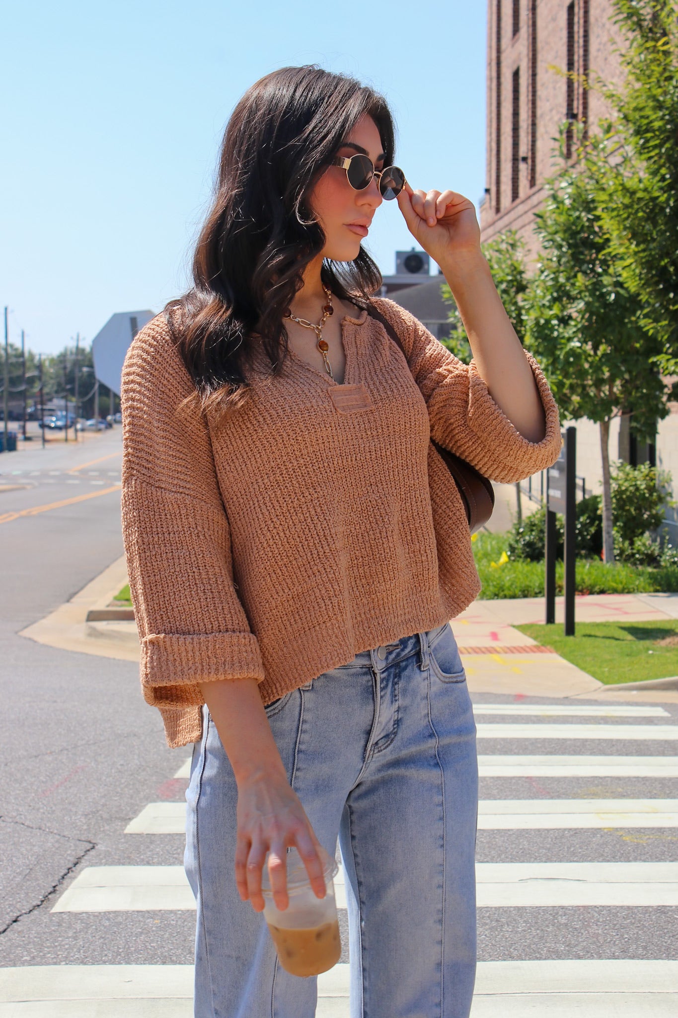 Leonie V-Neck Patch Knit Pullover - Madison and Mallory
