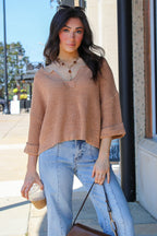 Leonie V-Neck Patch Knit Pullover - Madison and Mallory