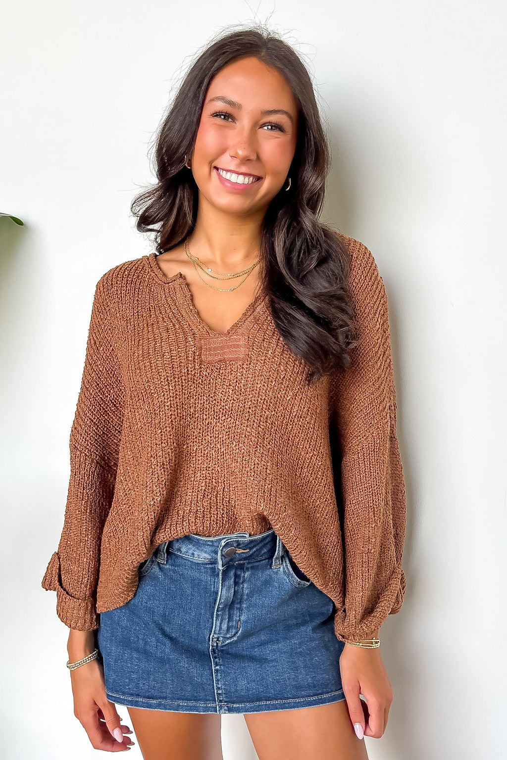 Leonie V-Neck Patch Knit Pullover - BACK IN STOCK