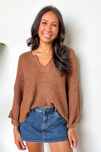 Leonie V-Neck Patch Knit Pullover - BACK IN STOCK