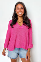 Leonie V-Neck Patch Knit Pullover - BACK IN STOCK