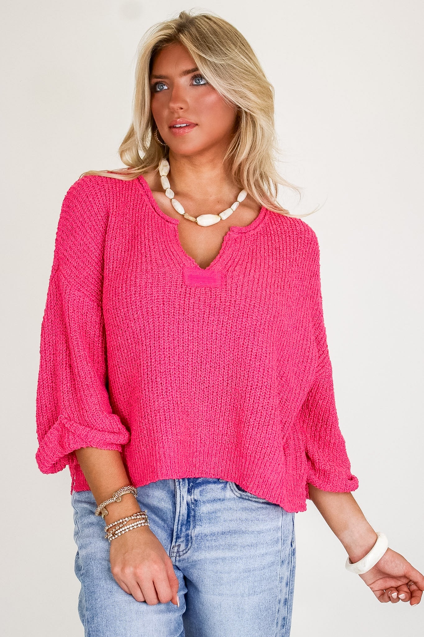 Leonie V-Neck Patch Knit Pullover