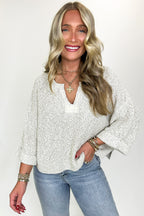 Leonie V-Neck Patch Knit Pullover - BACK IN STOCK - Madison and Mallory