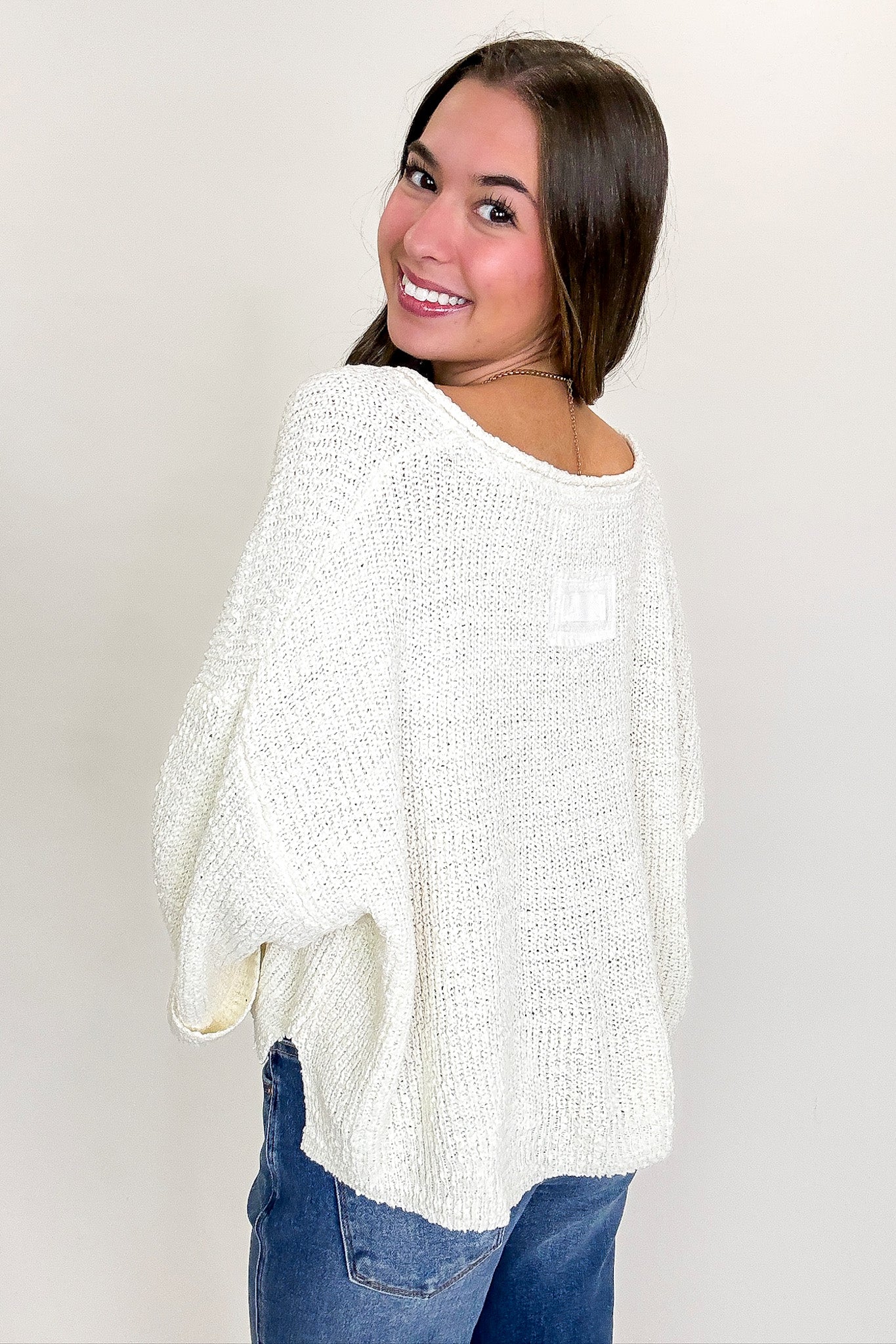 Leonie V-Neck Patch Knit Pullover - BACK IN STOCK - Madison and Mallory